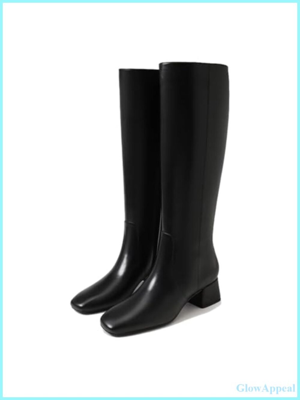 Women's Knee High Boots Chunky Heel Square Toe PU Leather Tall Boots Side Zip